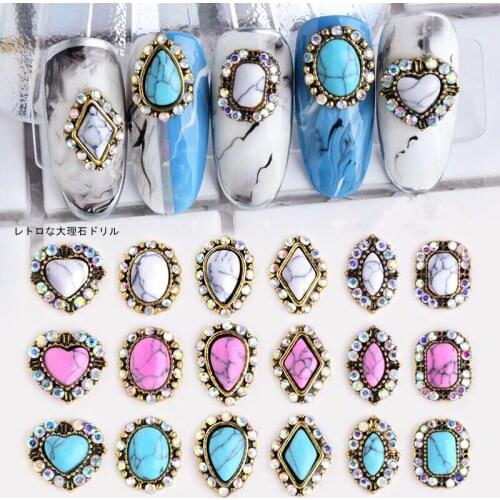 10pcs Retro Marbles AB Diamond Rhinestones 3D Nail Art Decorations Shiny Alloy Jewelry Fashion Design Manicure Ornaments