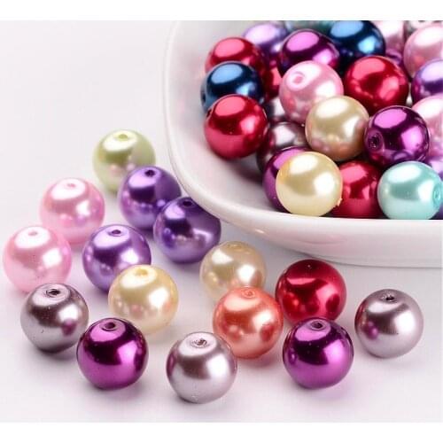 Mixed Color Round Glass Pearl Beads Strands, Dyed, 10mm, hole: 1.5mm