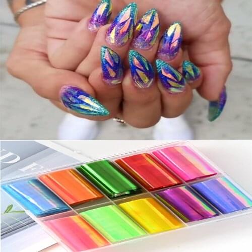 100X4cm/roll aurora nail sticker ,ice transparent glass foils , nail art Broken Cellophane Paper 10 colors/bax NZ07-91H