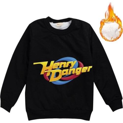 2021 Boys Girls Cute Winter Outdoor Fleece Thickening Sweater Round Collar Warm Bottoming Shirt Henry Danger Fleece Sweatshirts