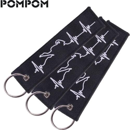 3PCS/LOT Fashion Biker Keychains for Motorcycles Biker Key Tags Embroidery OEM White Heartbeat Key chain keyring llavero bordado