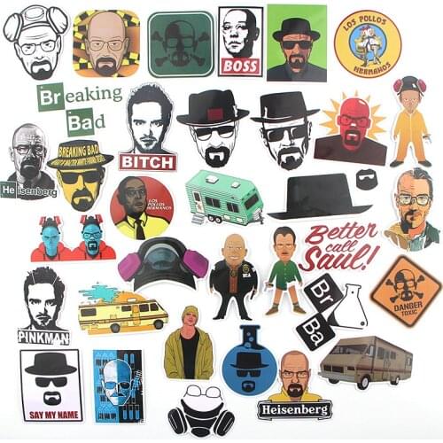 34pcs Breaking Bad Waterproof PVC Children Stickers Skateboard Guitar Suitcase Freezer Graffiti Sticker Kids Classic Toy