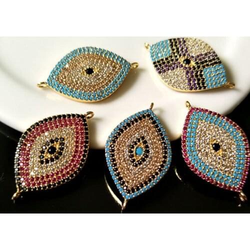 5 Pieces CZ zircon Micro Pave Connector Turkish Style Evil Eye Double Bails Charm DIY Bracelet necklace Jewelry CT178