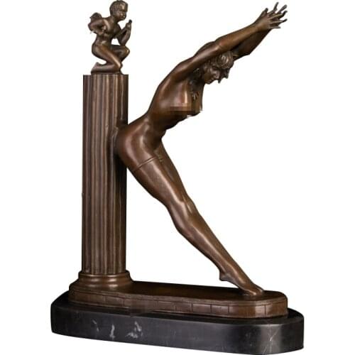 ArtsHom DS-433 Classical Statue Angle Baby Woman Bronze Sculpture for Home Desktop Decoration Vintage Metal Art