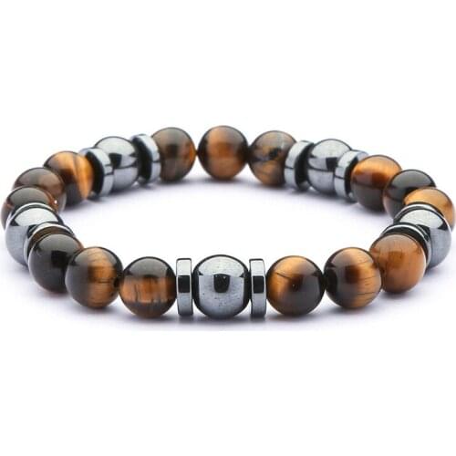 Natural stone tiger eye bead handmade bracelet with round hematite Gasket bracelet for men women Magnetic Health Jewelry Pulsera