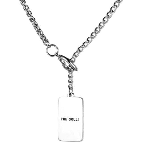 316L Stainless Steel Fashion Fine Jewelry Hip Hop Street Rectangle Pendants Charms Chain Choker Necklaces For Women Men
