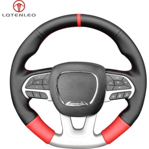 LQTENLEO Black Red Leather Steering Wheel Cover For Dodge Challenger SRT Charger SRT 2015-2021 Durango SRT 2018 2019 2020 2021