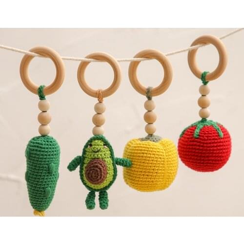 Baby Crochet Fruit Pendants Wood Ring Rattle Infant Play Gym Toys Fitness Rack Accessories Smoothing Baby Montessori Toys Gifts