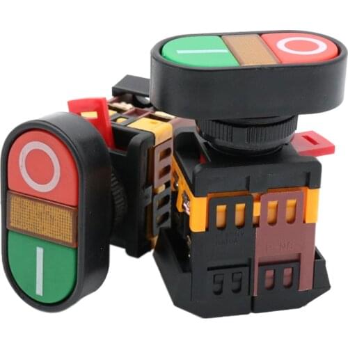 Double-position elliptical double-key self-reset button with indicator light APBB-22N double-head start control constant switch