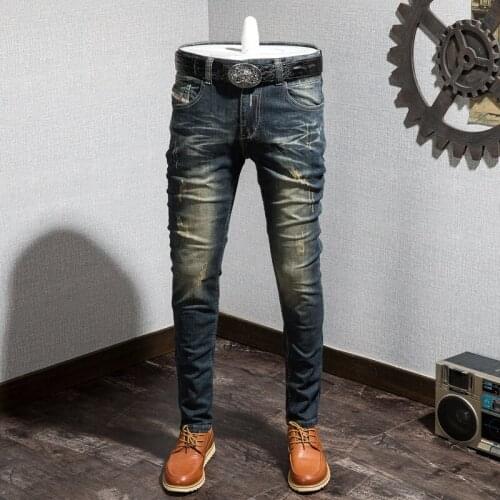 Men Skinny Jeans Size 28 36 Biker Destroyed Ripped Denim Pencil Pants Hip Hop 2020 Streetwear