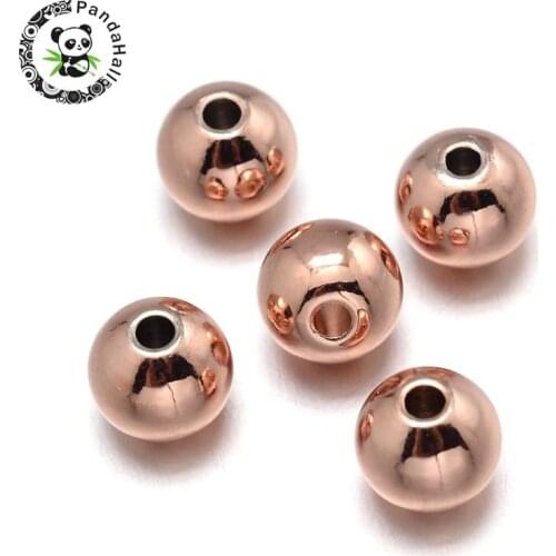 Environmental Brass Beads, Lead Free & Nickel Free & Cadmium Free, Round , Rose Gold, 4mm, Hole: 2mm