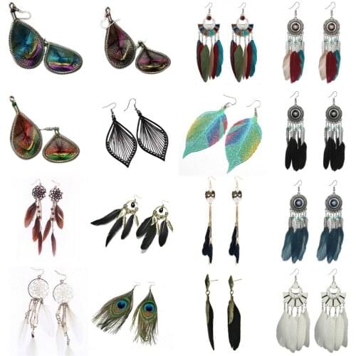 Temperament Wild Earrings Fairy Earrings Boho Indian Jewelry Colorful Feather Vintage Bohemian Fringed Water Drops Earrings