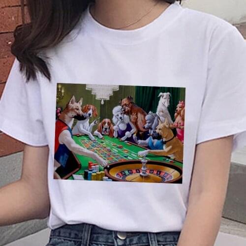 Dogs Playing cards 2021 New Summer T shirt Women funny Harajuku tshirt Fashion Short sleeve casual T-shirt female Tops clothing