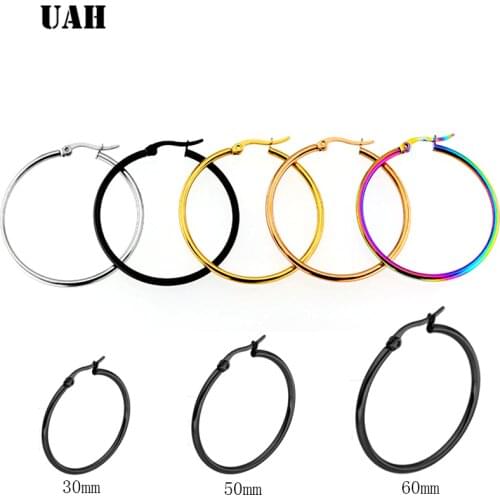 UAH Hot Cheap Wild Exaggerated large Earrings Stainless Titanium Steel Round Buckle Hoop Earrings for Women Jewelry Accessories
