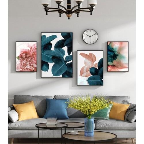 And Prints Wall Pictures for Living Room Decor Pink Green Flower Leaf Nordic Poster Wall Art Canvas Painting Abstract Posters
