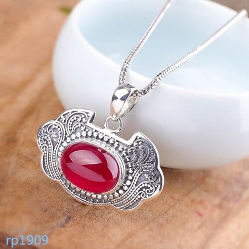 KJJEAXCMY boutique jewelry Item S925 Sterling Silver Jewelry Womens Red Corundum Long Life Lock Pendant