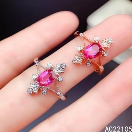 KJJEAXCMY fine jewelry 925 sterling silver inlaid Natural pink topaz women elegant exquisite adjustable gem ring support detecti