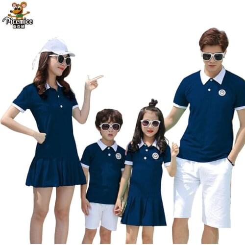 Family Matching Outfits Summer Dad Son Cotton T-shirt And Short Pant Mother Daughter Dresses Couple Clothing Family Look
