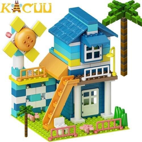 Big Size City Architecture Cottage Building Blocks Block Home Village Model Assemble Bricks For Children Gift