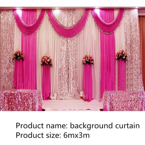 Hot Sale 3M * 6M sequin beads design fabric satin drape curtains wedding backdrops cocktail party stage celebration decoration
