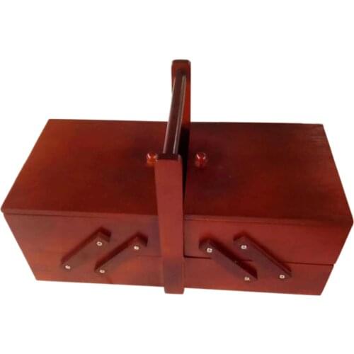 Multi Layer Storage Vintage Shabby Cosmetic Case Large Capacity Travel Wooden Sewing Box Organizer Portable With Handle Home