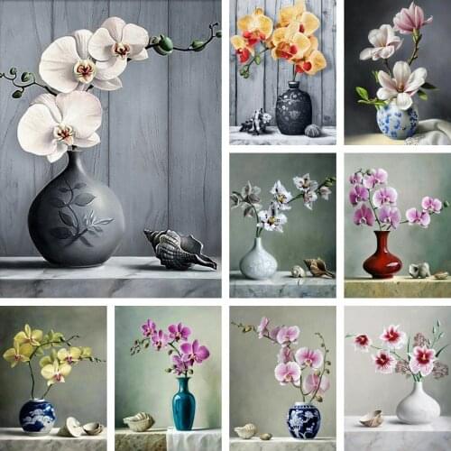 MomoArt Diamond Embroidery Flower DIY Diamond Painting Orchid Picture Full Drill Square Mosaic Rhinestone 5D Home Decor