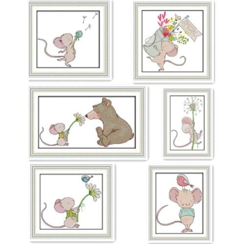 Cartoon cute little animal series small beginners childrens interest classes cross stitch kit rat sewing handmade embroidery