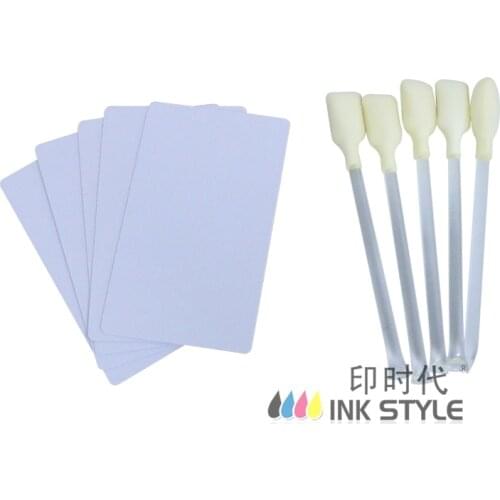 ACL001 Pack of 5 Adhesive Cards &5 Cleaning Swabs for Evolis Primacy Zenius Elypso Badgy100 Badgy200 Print Head
