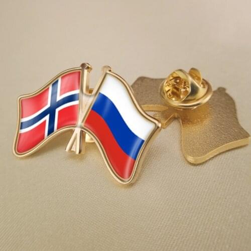 Norway and Russian Federation Crossed Double Friendship Flags Lapel Pins Brooch Badges