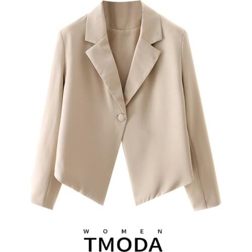 TMODA1323 2021 New Women Cropped Blazer Long Sleeves Irregular Hem Fashion Design Casual Chic Lady Woman Blazers Suit Chic Tops