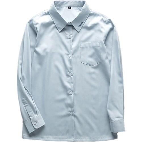 New Grey Blue Long Sleeve Blouse Shirt For Girls Middle High School Uniforms School Dress Jk Uniform Top Large-Size XS-2XL