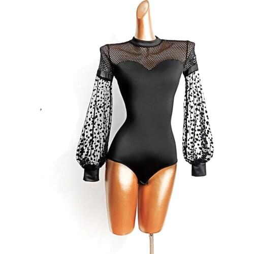 Women Latin Dance Dress White Long Sleeve Patchwork Dancing Practise Cloth Samba Tango Chacha Dancing Performamnce TL591