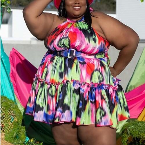 4XL 5XL Plus Size Dresses for Women High Waisted Halter Sleeveless Sexy Elegant Evening Night Club Wear Large Vestidos Mujer Big