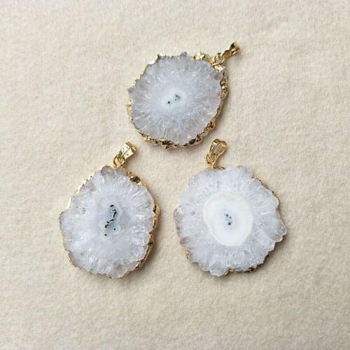 5pcs clear Druzy big Quartz Slice Gold color charms,Natural Sun Flower Quartz Pendant Bead Jewelry necklace Making P245