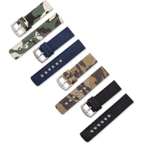 18mm 20mm 22mm 24mm Canvas Nylon Watch Strap Black Camouflage Watch Band Universal Replacement Watch Accessories