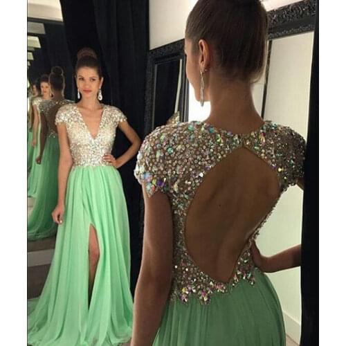 Sexy Short Sleeve V Neck Backless Long Prom Dress Party Formal Evening Dress Custom Make Size 2 4 6 8 10 12 14 16