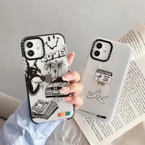 INS Trend Cartoon Dog Painting Banana Phone Case For iphone 11 12 Pro Max SE 2020 7 8 Plus 11Pro XS Max X XR Silicone Soft Cover