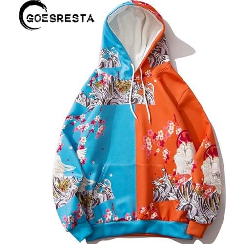 Goesresta Hip Hop Streetwear Hoodies Men Oversized Crane Print Fashion Casual Sweatshirt Pullover Autumn Men Hooded Sweatshirt