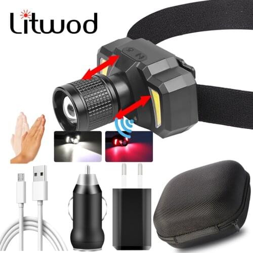 XP-G Q5 Zoomable Sensor Led Headlamp Built in Battery Head Lamp Headlight Bulbs Lights Waterproof White & Red Emitting Color 10W