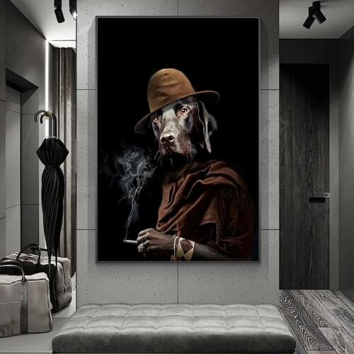 Funny Art Retro Dog In A Hat Smoking Canvas Painting Poster Print Cuadros Wall Art for Living Room Home Decor (No Frame)