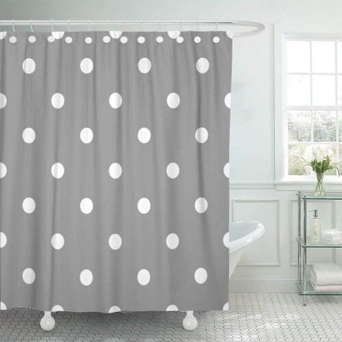 Abstract Polka Dot Pattern Retro White Rounds on Gray Shower Curtain Waterproof Polyester Fabric 60 x 72 Inches with Hooks