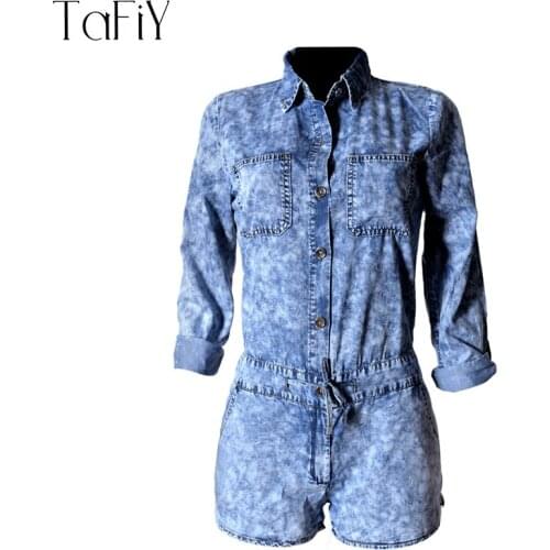 TaFiY Fashion jeans Jumpsuits Women Cotton Frayed Denim Playsuit Loose Women Vintage Single-breasted jeans Jumpsuits Size XS-2XL