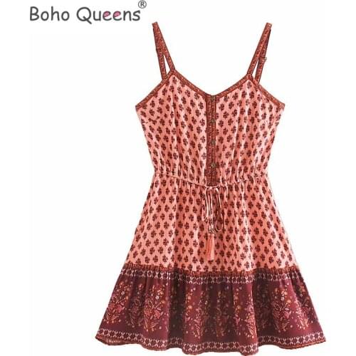 Boho Queens women floral print sleeveless beach Bohemian happie dress Ladies elestic waist Strapless rayon Boho dress vestidos