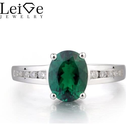 Leige Jewelry Emerald Engagement Ring Emerald Ring May Birthstone Oval Cut Green Gemstone 925 Sterling Silver Gifts for Women