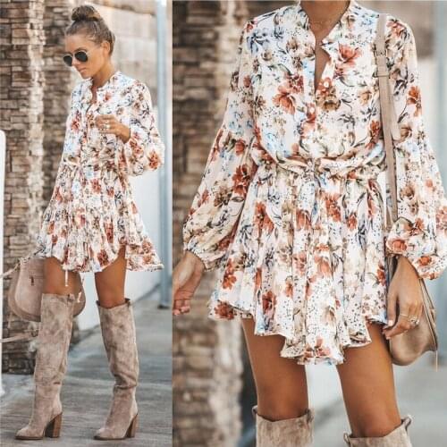 Women Spring Sweet Single Breasted Print Dress New Korean Printed Sexy Lady Prom Night Dresses