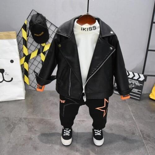 Winter Children Casual Set Baby Boys Clothing Kids Tracksuits Sport Suit boys PU leather coat,Sweaters, pants 3pcs 2-6years