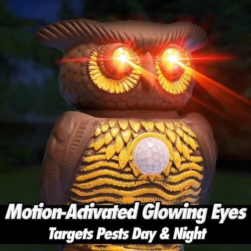 Owl Alarm Flashing Sound Critter Repellent Ultrasonic Owl Alert Bird Scarer Owl Prowler Decoy Protection Scarecrow for Garden