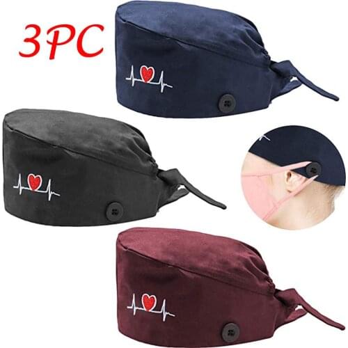 3PCS Beauty Salon Unisex Working Scrub Cap Adjustable Sweatband Bouffant Turban Hat Nurse Working Uniform Gorro Enfermera A50