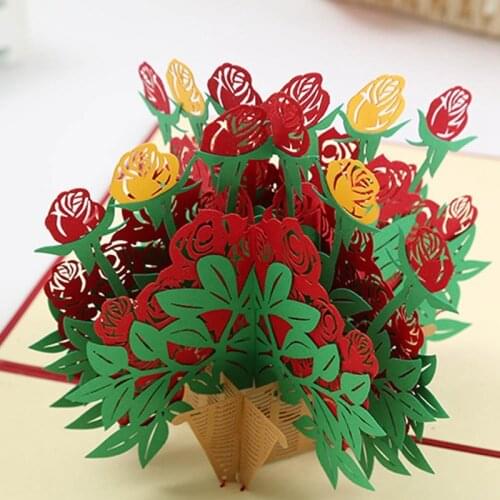 3D Flower Greeting Cards Pop Up Cards Postcards Birthday Gift Party Christmas Invitations Handcrafted Mothers Fathers Gift