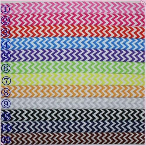 5/8 inch Free shipping Fold Over Elastic chevron FOE 12 colors options printed ribbon headband decoration wholesale OEM P2278